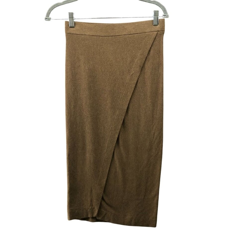 Enza Costa x Intermix Wrap Midi Skirt Womens S/XSโ Brown Cotton Cashmere